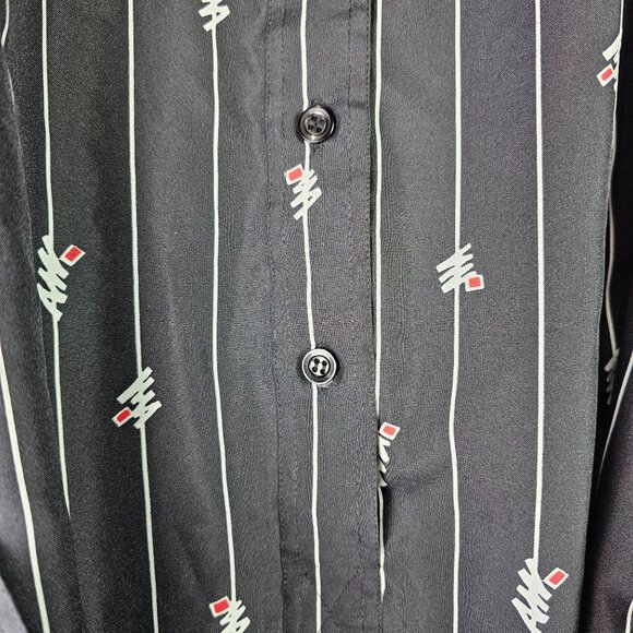 Raoul Striped Geo 80's Style Collared Long Sleeve Light Weight Midi Belted Dress - Picture 5 of 10